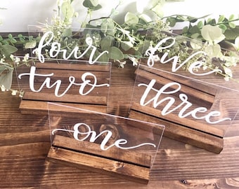 Hand Lettered Acrylic Table Numbers, Wedding Table Number, Wedding Table Decor, Clear Table Numbers, Acrylic Table Sign