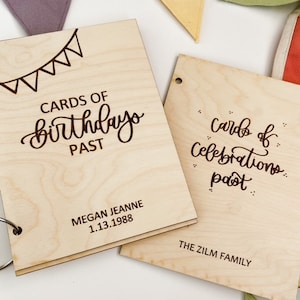 Cartões de aniversários passados, álbum de cartões de aniversário, lembrança para crianças, porta-cartões de aniversário personalizado, madeira, corte a laser, cartões de aniversário