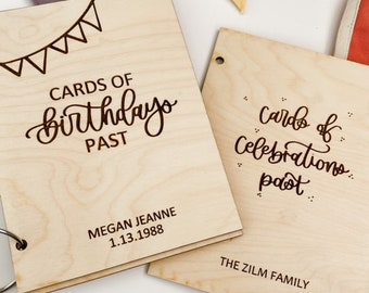 Cards of birthdays past, birthday card album, keepsake for kids, personalized birthday card holder, wooden, laser cut, birthday cards