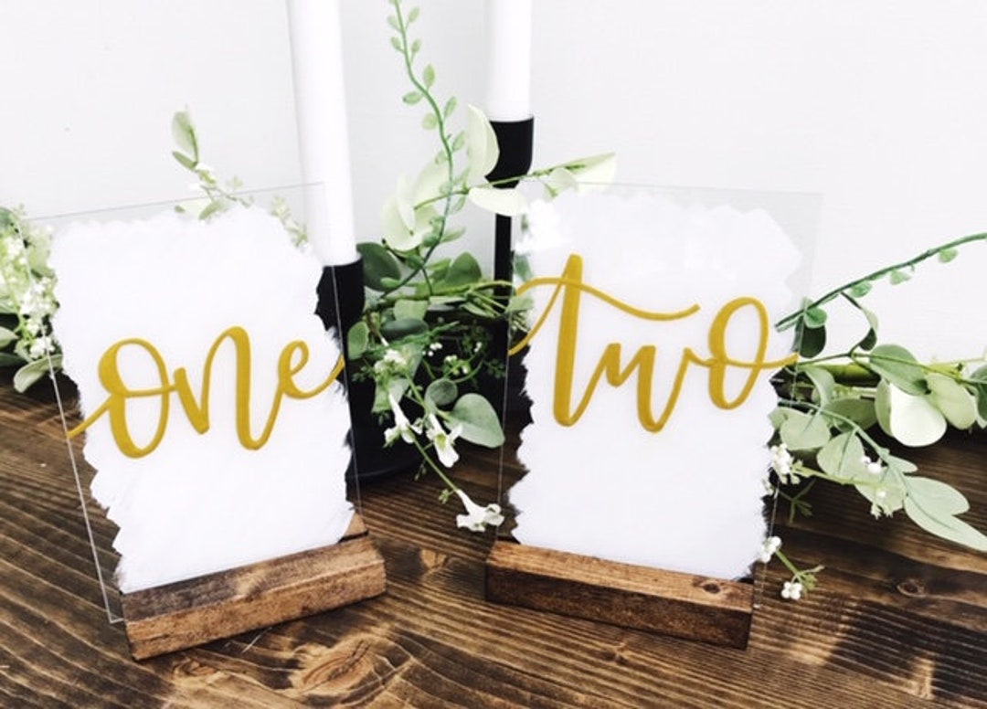 Hand Painted Acrylic Table Numbers With Painted Backs, Calligraphy