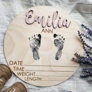 Baby Announcement Sign, Hospital Footprint Sign, Newborn Footprint Name Sign for Hospital, Baby Birth Stats Sign, Newborn Announcement Sign