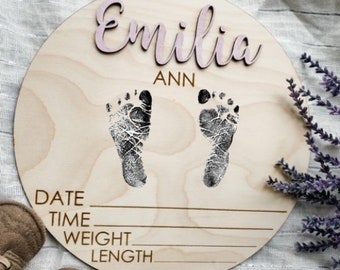 Baby Announcement Sign with Birth Stats Footprint Sign For Newborn Baby Name Reveal Personalized Baby Name Sign For Hospital