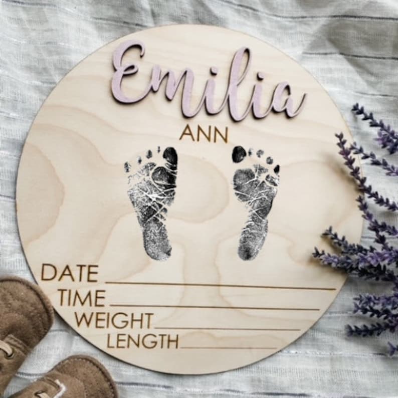 Baby Announcement Sign, Hospital Footprint Sign, Newborn Footprint Name Sign for Hospital, Baby Birth Stats Sign, Newborn Announcement Sign image 1