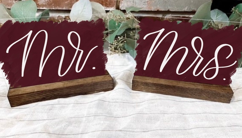 Painted Mr and Mrs Sweetheart Table Signs, Acrylic Wedding Signs, Wedding Table Acrylic Signs image 1