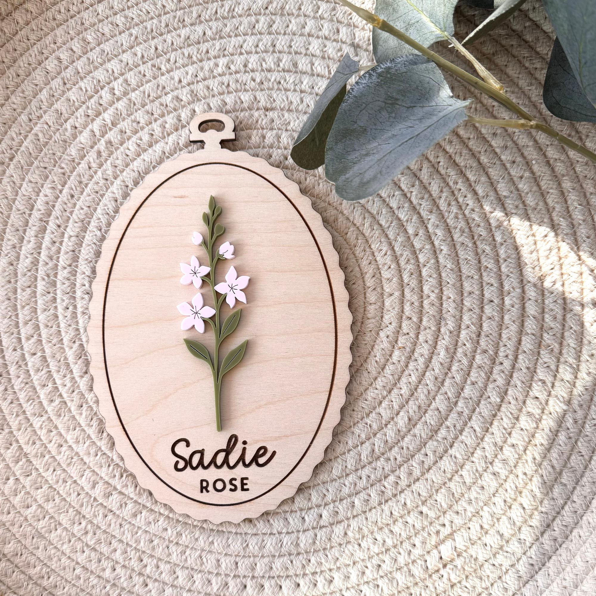 Wooden Birth Announcement, Birth Flower Announcement Sign, Baby Name ...