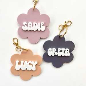 Daisy Bag Tag 3D KeyChain Acrylic Name Tag Bag Tag Luggage Tag Diaper Bag Tag Lunch Box Tag Backpack Tags Kids Tag