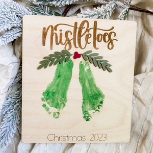 Mistletoes Craft, Baby&#39;s First Christmas, Footprint Decor, Baby&#39;s First, Mistletoes, Wood Sign, 3D, Calligraphy, Personalized Sign,Christmas