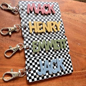 Personalized Bookbag Tag, Checkered Keychain, Acrylic Name Tag, Diaper Bag Tag, Kids Luggage Tag, Custom Name Tag, Kids Name Keychain
