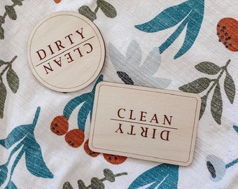 Dishwasher Clean/Dirty Magnet, Laser Engraved Wooden Dishwasher Magnet, Clean/Dirty Sign Indicator for Dishwasher