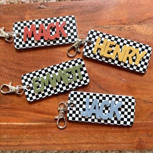 Checkered Acrylic Name Keychain Bag Tag Custom Name Tag