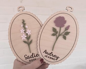 Födelsebesked i trä, skylt med födelseblommor, skylt med namn, fotoskylt för nyfödda på sjukhus, skylt med födelseblommor, duschpresent
