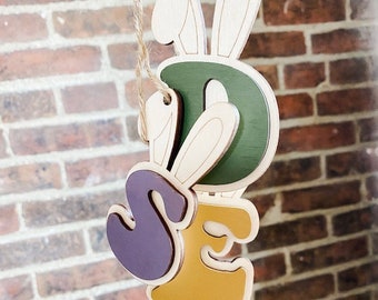 Personalized Easter Basket Tag: Birch Wood Bunny Ear Name Tag
