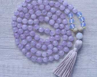 Mystic Moon Mala // Lavender Amethyst, Opalite, Handknotted, Serenity, Bliss, Creativity, Calming, Meditation Beads, Mala beads