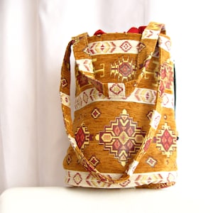 Sac kilim turc avec cordon de serrage moutarde Pochette authentique d'Anatolie Tapis tribal ethnique traditionnel Sac à main Boho boho Tissu persan
