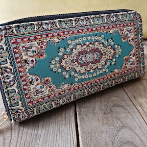 Portafoglio in arazzo intrecciato, portamonete turco originale, borsa in tappeto Kilim, autentico marsupio ottomano anatolico da donna, etnico tribale tradizionale