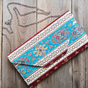 Pochette turquoise sac de soirée kilim turc tapis sac pochette authentique anatolienne traditionnelle ethnique tribal Boho boho poche cadeau
