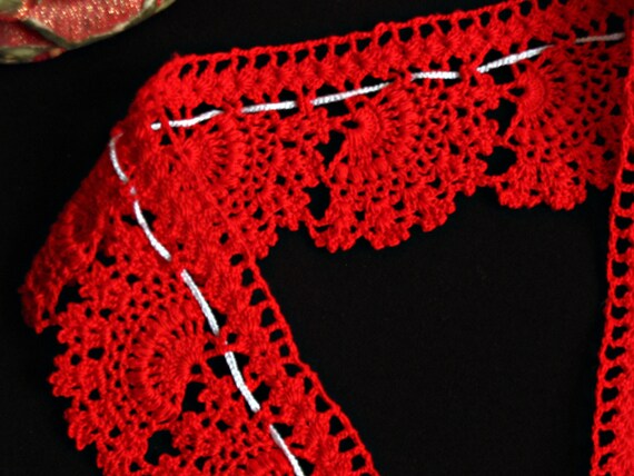 RED Turkish oya crochet necklace Headband Hairban… - image 4