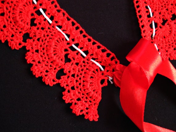 RED Turkish oya crochet necklace Headband Hairban… - image 5