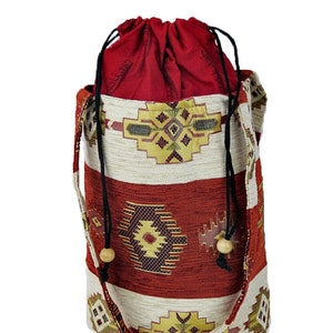 Sac de tapis kilim turc avec cordon Pochette authentique d'Anatolie Tapis ethnique tribal traditionnel Sac à main bohème bohème tissu persan Cabas du marché