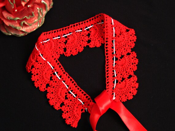 RED Turkish oya crochet necklace Headband Hairban… - image 2