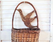 Vintage Wall Basket Wicker Bird Basket with Handle