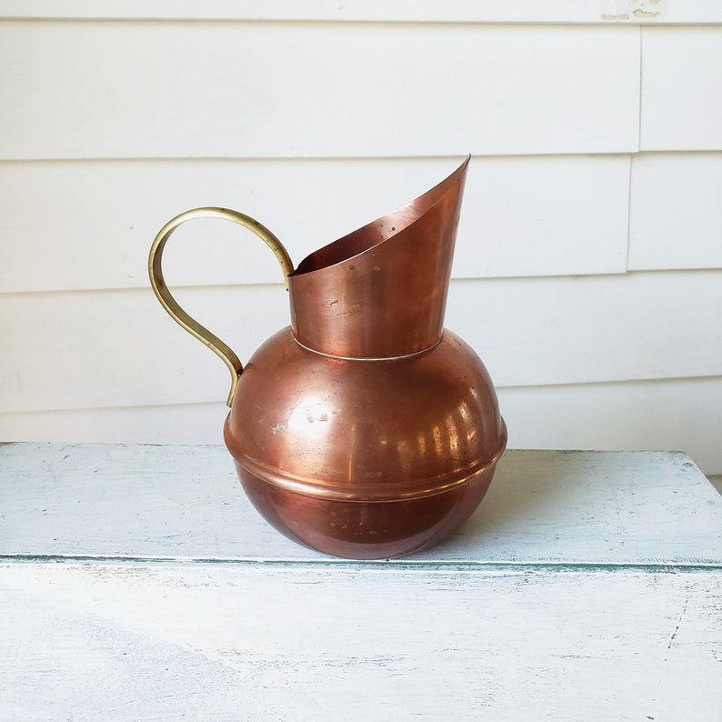 Vintage Copper Pitcher Brass Handled Copper Jug Decorative Etsy