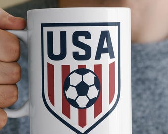 Taza con el escudo de USA Soccer, cerámica de 325 ml, logotipo de fútbol americano