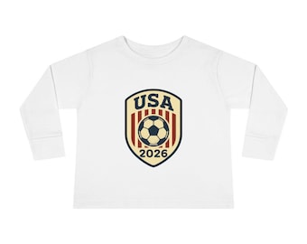 Camiseta de manga larga con escudo de fútbol de EE. UU. 2026 / Emblema de fútbol para niños pequeños