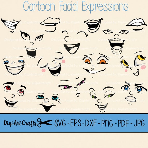 Download Cartoon Facial Expression Vectors Funny Face Clip Art Set Etsy