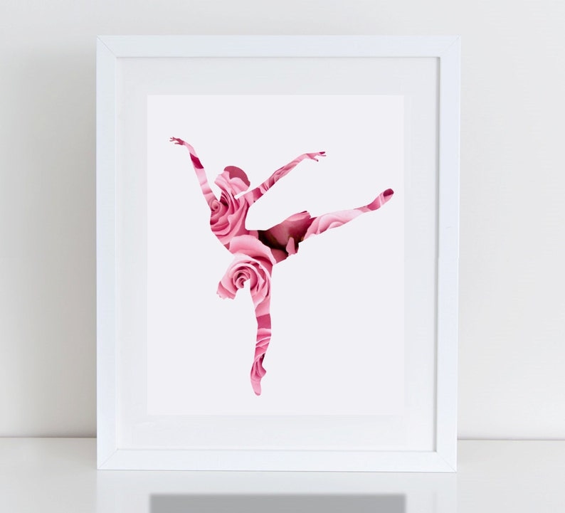 Ballerina Ballet Art Dance Studio Decor Ballerina Pink Roses Instant Download Digital Art Girls Room Nursery Art Diy Wall Art Pretty