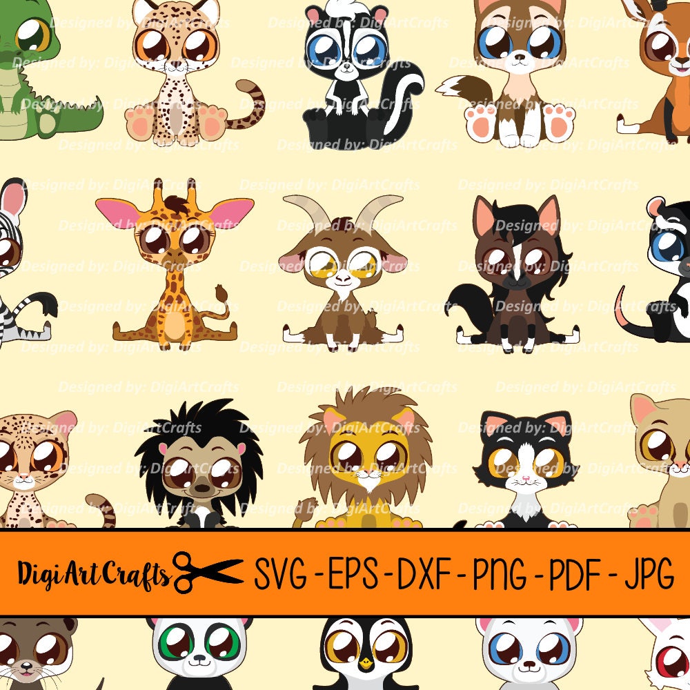 Download 40 Cute Animal Collection Svgs Cartoon Clipart Set Cute Etsy