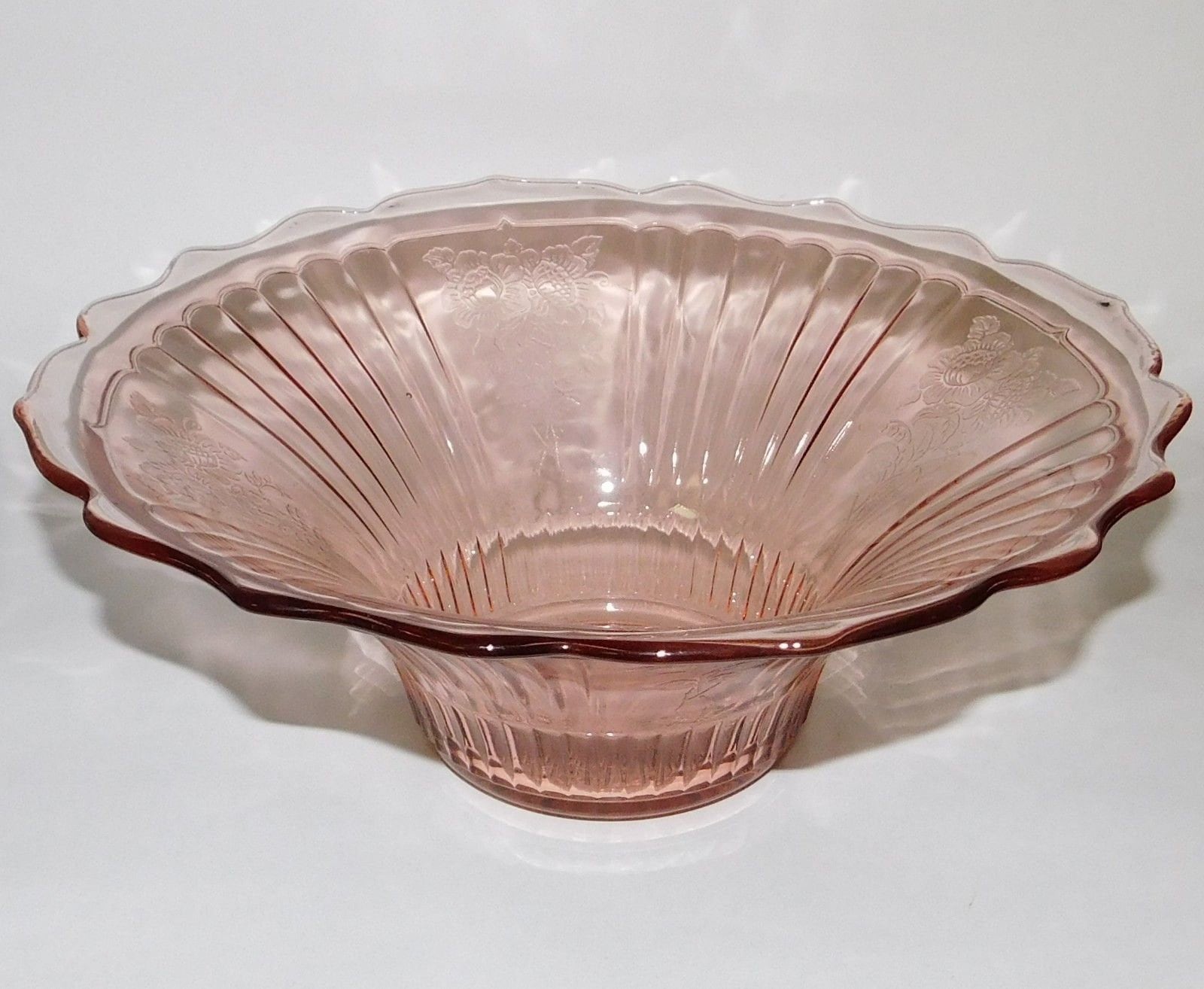 Anchor Hocking Depression Glass Pink Mayfair Open Rose Deep Scalloped Fruit Bowl 12 Vintage 1931