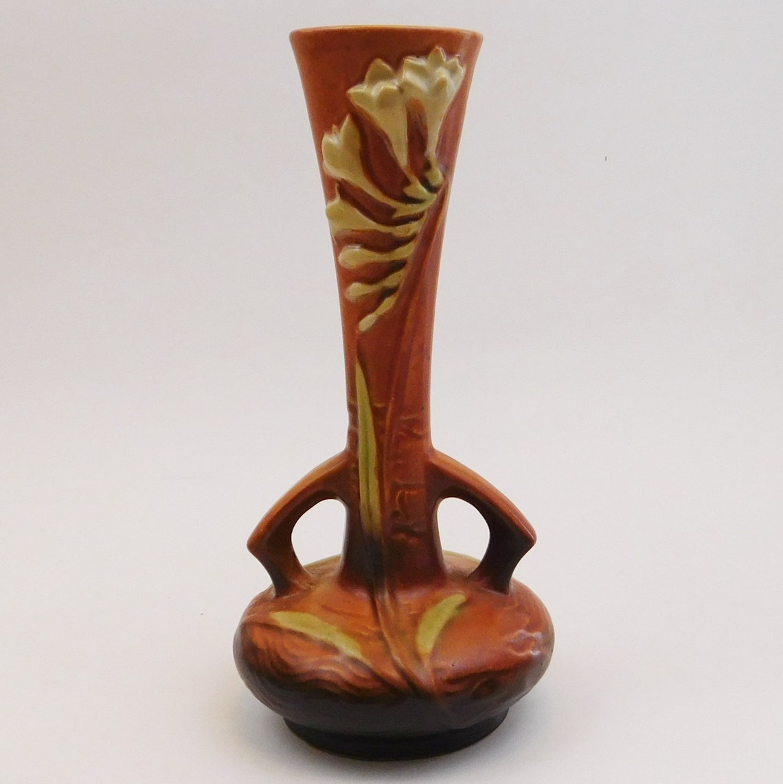 Roseville Freesia Tangerine Long Necked Bud Vase 1957 Etsy