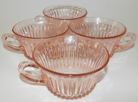 Anchor Hocking Queen Mary Point Handle Pink Cup & Saucer Set s 