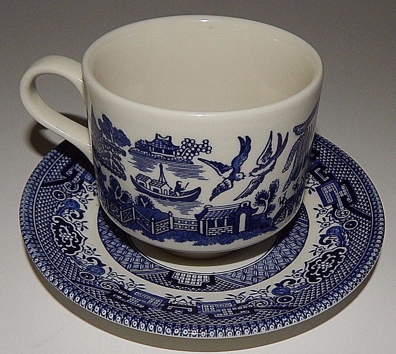 2 Blue Willow Cup and Saucer Churchill Made in England Tea Etsy