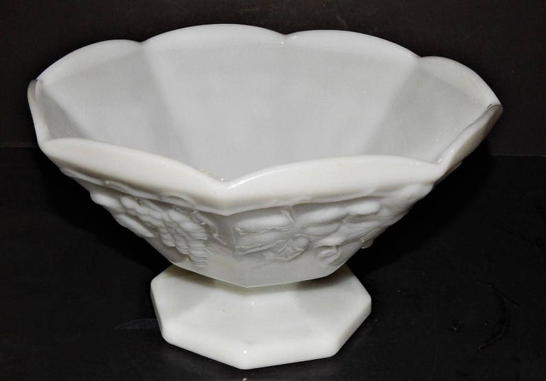 Anchor Hocking Milk Glass Compote Pedestal Fruit Bowl Grape Etsy