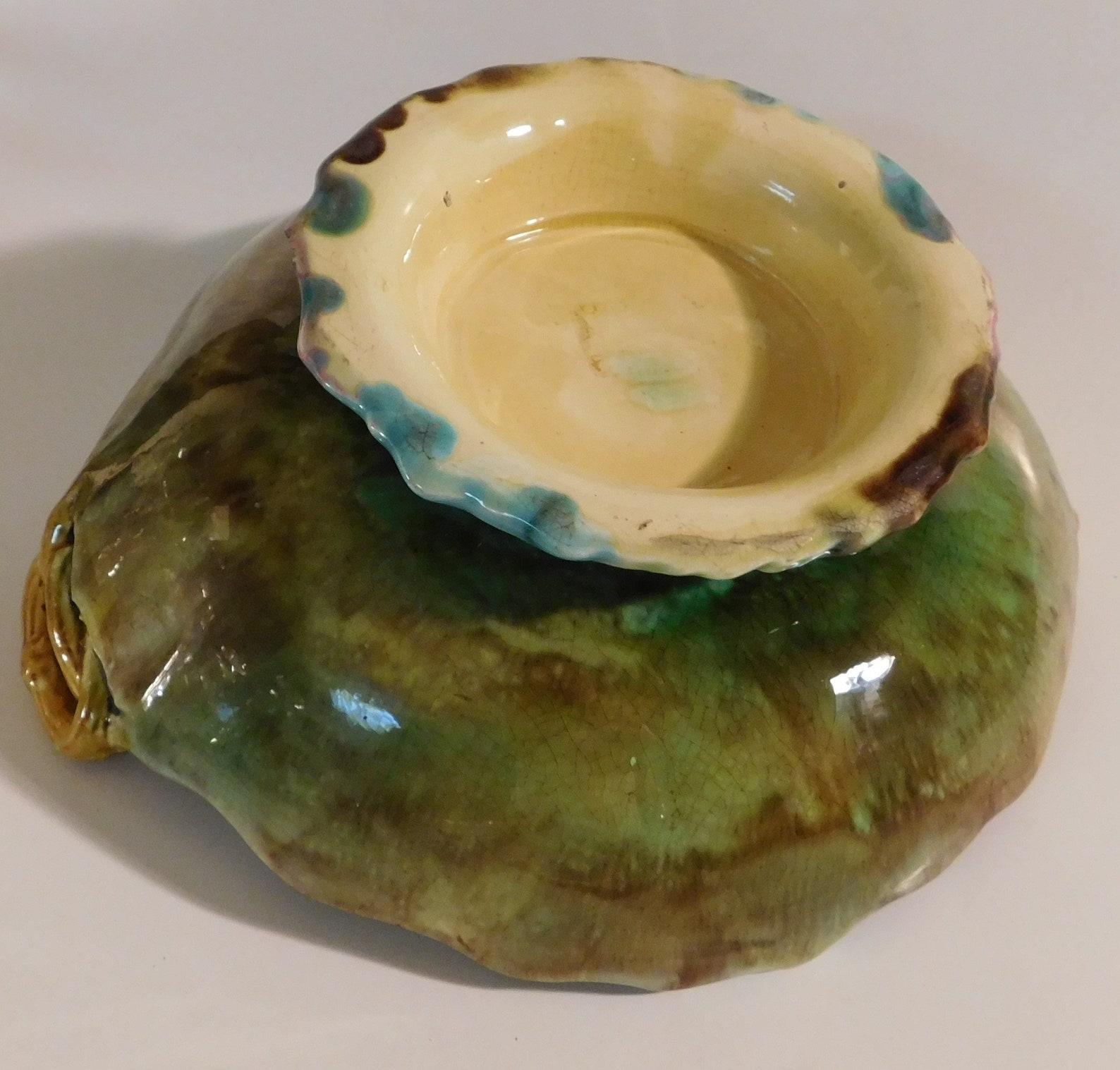 Antique Majolica Pottery Pedestal Footed Compote Bowl Morning Etsy