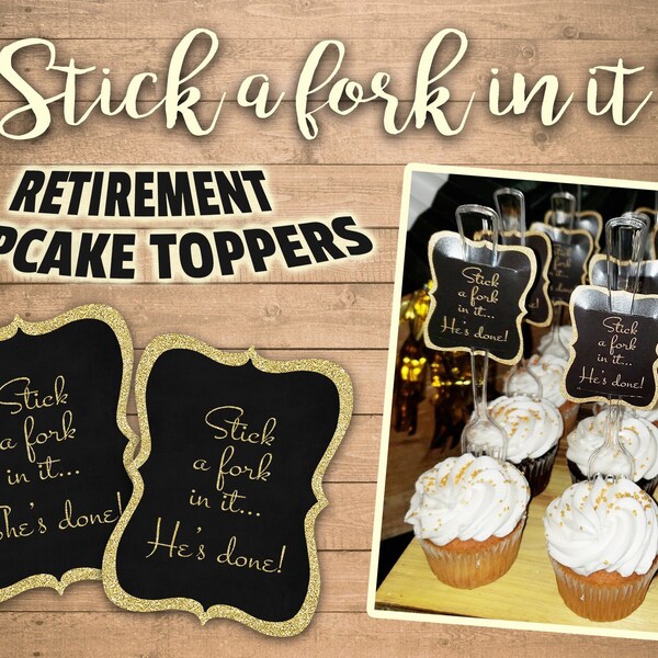 Stick a Fork in It Retirement Cupcake Toppers - Cheers & Beers Theme - Instant Download - 15 per page