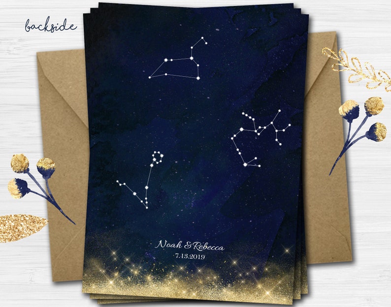 Constellation Written in the Stars Wedding Invitation in Navy & Gold Digital File or Printed Cards Shipped w/White Envelopes Kraft Extra image 2