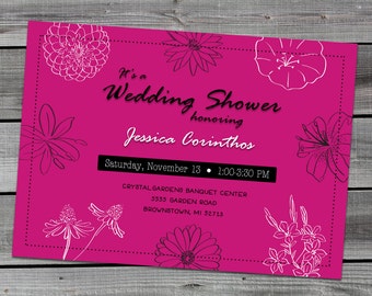 Hochzeitseinladungen - rosa, schwarz, weiß - Blumen - Brautpartyeinladung
