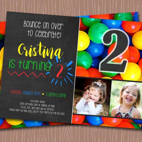 Bouncy Ball - Ball Pit - Birthday Invitation - Primary Colors - 1st Birthday