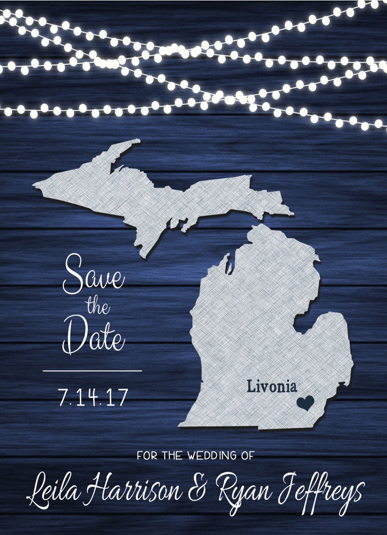 Lake Superior Blue Theme Michigan Wedding Save the Date Card