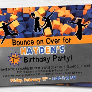 SkyZone Jump Trampoline Invitation Urban Air Bounce Jump Birthday