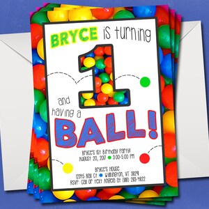 Bouncy Ball Birthday Party Invitation - 1st Birthday - Ball Pit Party