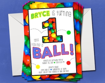 Bouncy Ball Birthday Party Invitation - 1st Birthday - Ball Pit Party