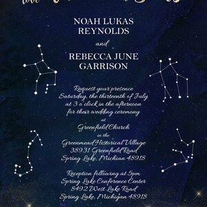 Constellation Written in the Stars Wedding Invitation in Navy & Gold Digital File or Printed Cards Shipped w/White Envelopes Kraft Extra image 3