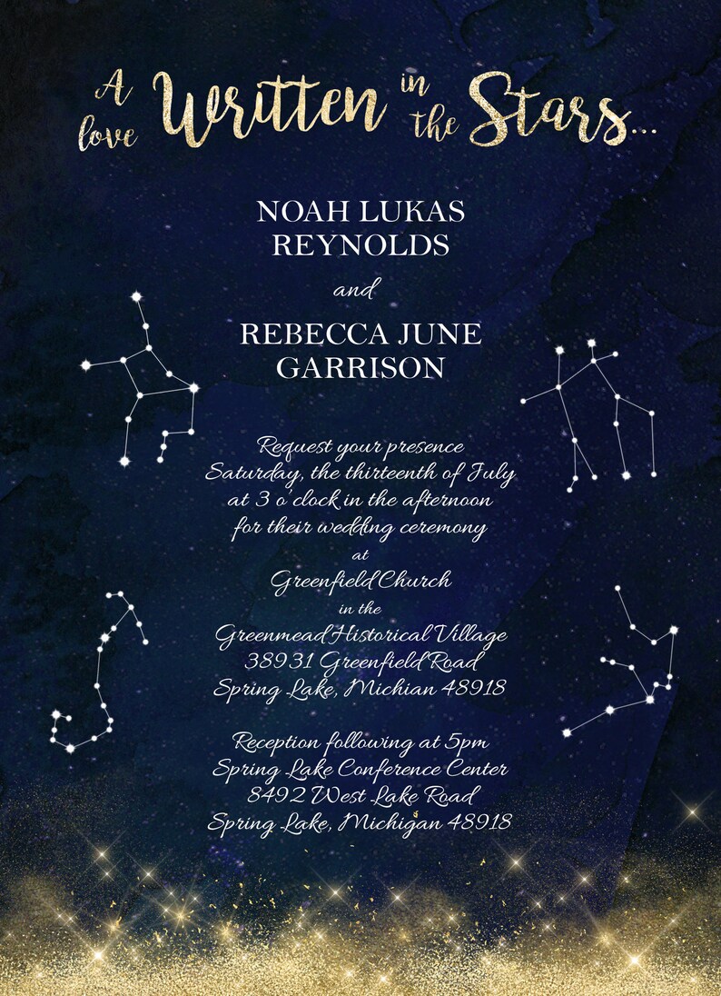 Constellation Written in the Stars Wedding Invitation in Navy & Gold Digital File or Printed Cards Shipped w/White Envelopes Kraft Extra image 3