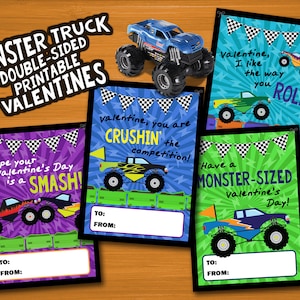 Monster Truck Valentines - Printable Double-sided Valentines - Instant ...