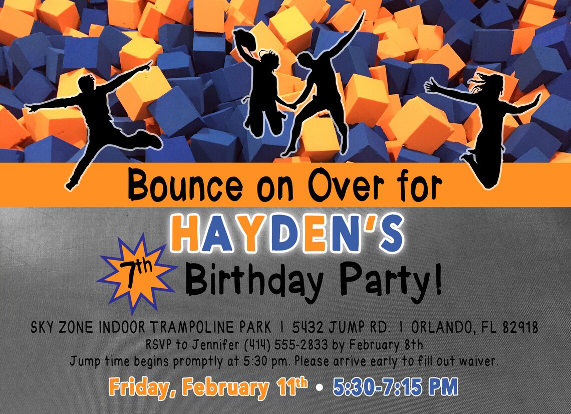 Skyzone Jump Trampoline Invitation Urban Air Bounce Jump Etsy
