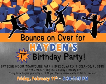 Skyzone Jump Trampoline Invitation Urban Air Bounce Jump Birthday